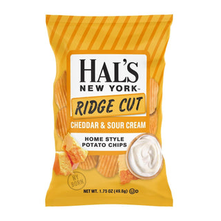 Oasis Snacks Hal's New York Ridge Cut Home Style Potato Chips, 1.75oz (Pack Of 24, Cheddar & Sour Cream)