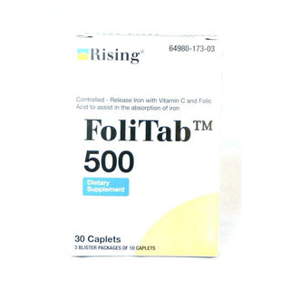 Rising Pharmaceuticals Pharma FoliTab 500 Controlled-Released Iron + Vit.C + Folic Acid-3x 10caps