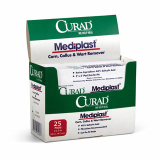 Curad Mediplast Corn, Callus & Wart Remover Pads – 40% Salicylic Acid, Cut-to-Fit, 2" x 3", 25 Count