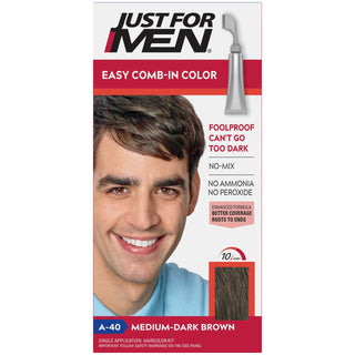 Just For Men Easy Comb-In Color, Hair Coloring With Comb Applicator – Medium-Dark Brown, A-40