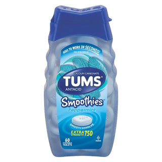 Tums Smoothies Antacid Extra Strength 750 Peppermint Chewable Tablets 60 Ct Bottle