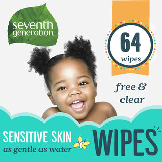Seventh Generation Free & Clear Baby Wipes, Unscented, White, 64 Wipe Pack