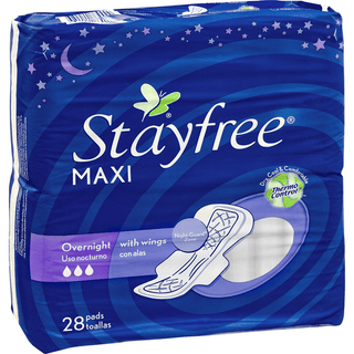Stayfree Maxi Pads, Overnight With Wings, 28 Pads