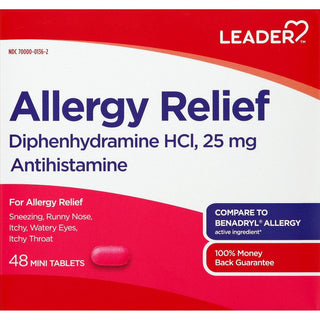 Leader Allergy Relief, Diphenhydramine HCl 25mg, 48 Mini Tablets