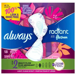 Always Radiant Pads, Size 2, Heavy Flow Absorbency, Scented