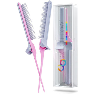 ColorBowPro ColorBow Rat Tail Clip Comb - Pink / Gray - 2 Pack Hair Straightener Comb - Flat Iron Comb - Straightening Comb - Hair Coloring Styling Tools For Highlights Balayage Ombré Trimming Cutting