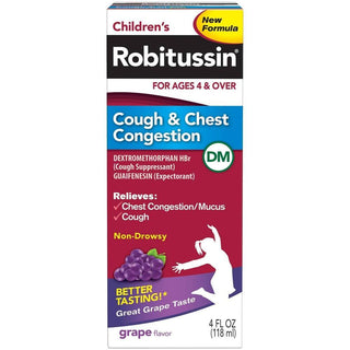 Robitussin Children's Cough And Chest Congestion DM, Grape Flavor, Ages 4+, 4 Fl Oz