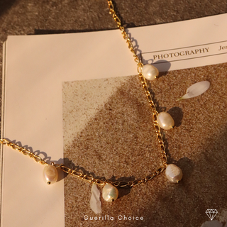 Pearl Charm Necklace, 18K Gold Plated