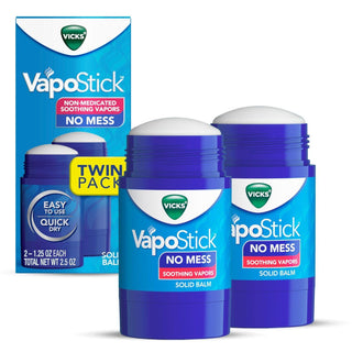 Vicks VapoStick Solid Balm, No-Mess Chest Rub Stick, Soothing Vicks Vapors, 1.25 oz (Twin Pack, 2 Count)
