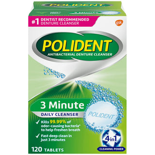 Polident 3 Minute Triple Mint Antibacterial Denture Cleanser Effervescent Tablets