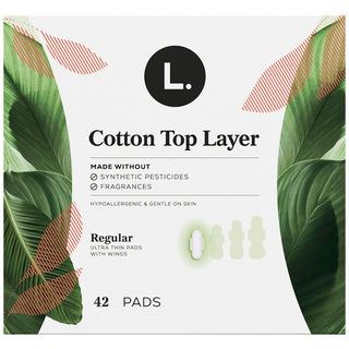 L. Organic Cotton Top Layer Pads, Regular Absorbency with Wings, 42 Count