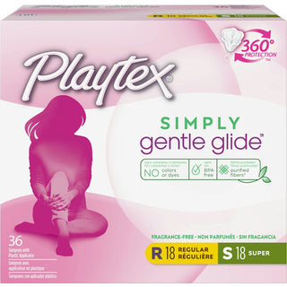 Playtex Simply Gentle Glide Regular/Super Plastic Tampons 36 Ea Box