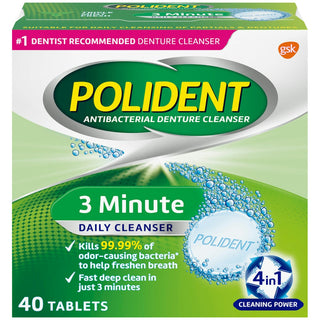 Polident 3 Minute, Antibacterial Denture Cleanser Triple Mint