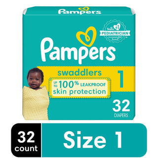 Pampers Swaddlers Diapers Jumbo Pack, Size 1, 8-14 Lb, 32 Count