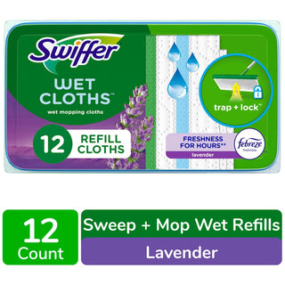 Swiffer Sweeper Wet Mopping Pad Multi Surface Refills For Floor Mop, Lavender & Vanilla Comfort