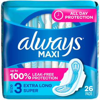 Always Maxi Extra Long Super Pads With Wings Unscented - Size 3 - 26ct