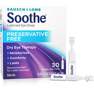 Soothe Bausch + Lomb Preservative Free Lubricant Eye Drops 30 0.02 Fl Oz Bottles