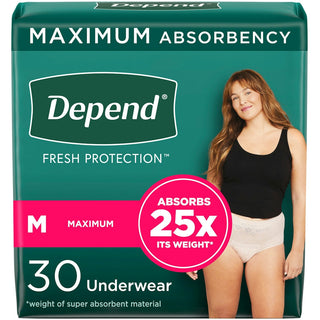 Depend Fresh Protection Incontinence Underwear for Women, Size Medium, 32 Count