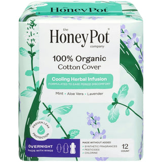 The Honey Pot Company – 100% Organic Cotton Cover Cooling Herbal Pads (Overnight)