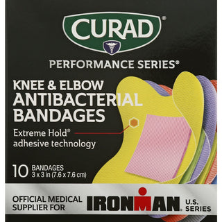 Curad Performance Series Antibacterial Bandages – Knee & Elbow Adhesive Patches, 10 Count