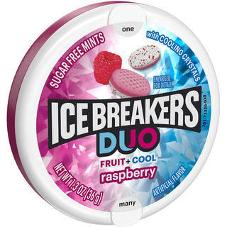 Ice Breakers Duo Fruit Plus Cool Raspberry Sugar Free Mints Tin