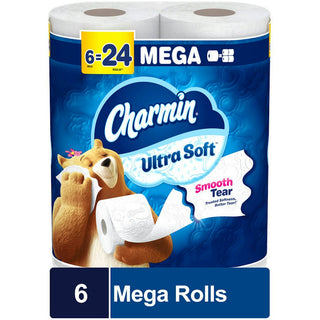 Charmin Ultra Soft Toilet Paper 6 Mega Rolls 244 Sheets 2-ply White