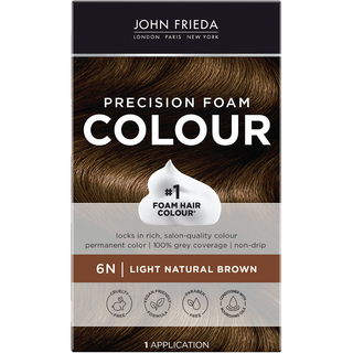 John Frieda Brilliant Brunette Permanent Precision Hair Color Foam, 6N Light Natural Brown, 1 Application