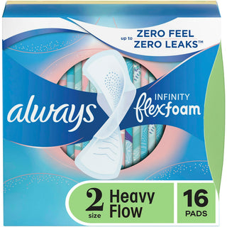 Always Infinity FlexFoam Pads For Women Size 2 Heavy Flow Absorbency With Wings