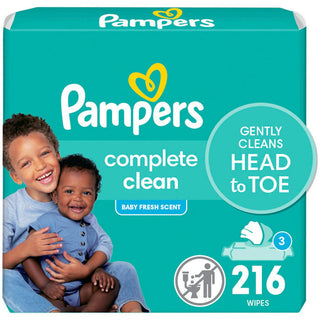 Pampers Complete Clean Baby Wipes Fresh Scent 216 Count – 4X Stronger, Hypoallergenic, Pop-Top Packs