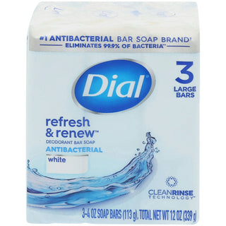 Dial Antibacterial Deodorant Bar Soap, White, 4 oz, 3 Count