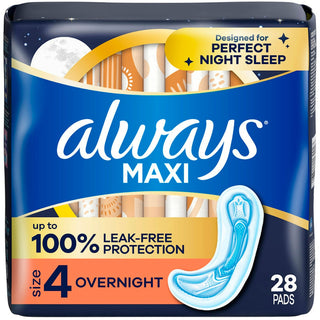 Always Maxi Pads Overnight Absorbency Unscented Without Wings - Size 4 - 28ct