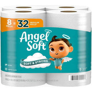 Angel Soft Toilet Paper, 8 Mega Rolls 32 Regular Rolls, 2-Ply Bath Tissue
