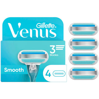 Gillette Venus Smooth Women's Razor Blade Refills, 3 Blades, 4 Count