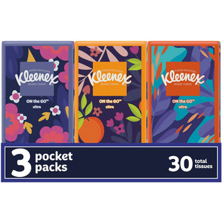 Kleenex On The Go Packs Facial Tissues, 3-ply, White, 30 Sheets/pack, 36 Packs/carton