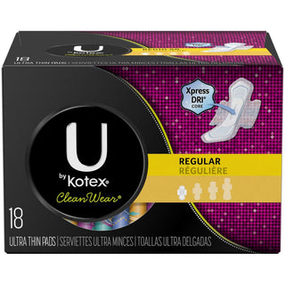 U by Kotex Clean Wear Ultra Thin Pads With Wings, Regular, Unscented