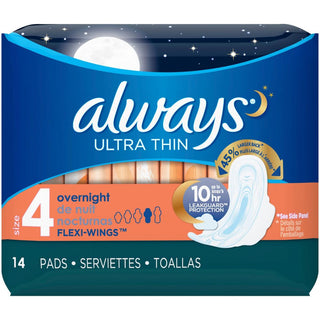 Always Pads, Ultra Thin, Flexi Wings, Overnight, Size 4