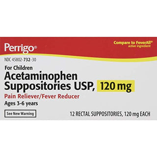 Perrigo Acetaminophen Rectal Suppositories Generic For Tylenol Suppositories, FeverAll Children's 120 Mg 12 Ea Per Box 2 PACK Total