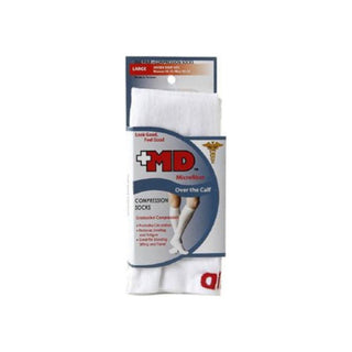 MD Microfiber Over The Calf Compression Socks White, Large 1 Pair