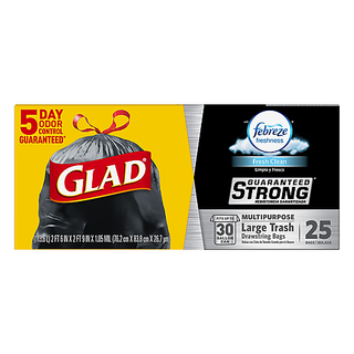 Glad Trash Bags, Multipurpose, Drawstring, Fresh Clean, Large, 30 Gallon