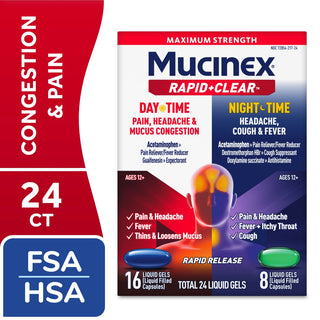Mucinex Rapid Clear Pain, Headache & Mucus Congestion And Nighttime Liquid Gels 24 ct