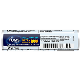 TUMS Ultra Strength 1000 Antacid – Peppermint (12ct Roll)