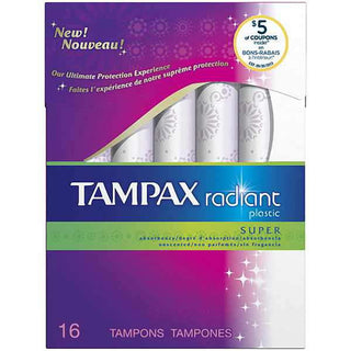 Tampax Radiant Super Unscented Tampons 16 Ct Box