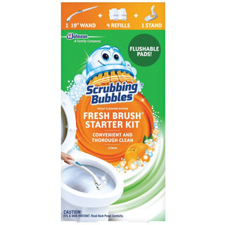 Scrubbing Bubbles Fresh Brush Toilet Cleaning System Starter Kit 19" Wand, 4 Pads, Stand