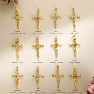 Floral Cross November Sunflower Birth Flower Necklace