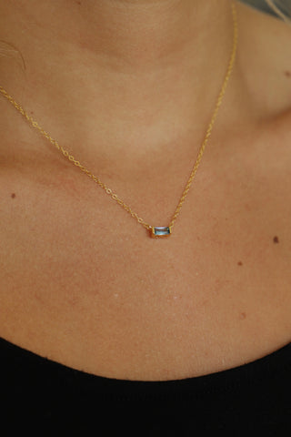 FLOATING AQUAMARINE CZ BAGUETTE NECKLACE