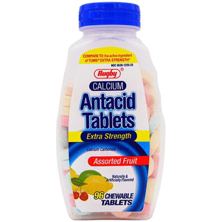 Rugby Calcium Antacid Extra Strength Chewable Tablets, Assorted Fruit