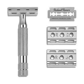 Rockwell Razors 6c Adjustable Safety Double Edge Razor White Chrome With 5 Blade