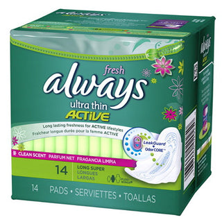 Always Pads, Ultra Thin, Long Super, Fresh Scent, Size 2