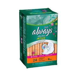 Always Ultra Thin Fresh, Size 4, Overnight Pads With Wings, Fresh Scent