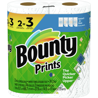 Bounty Select A Size Paper Towels, Print, 2 Single Plus Rolls = 3 Regular Rolls
